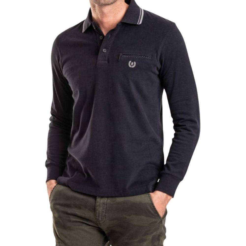 MENS LONG SLEEVE POLO SHIRT WITH FRONT POCKET BE BOARD 03M9231C BIGGER SIZE
